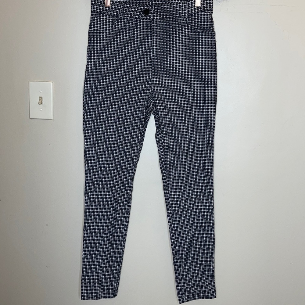 Primark Navy and White Checked Slim Pants Size 10